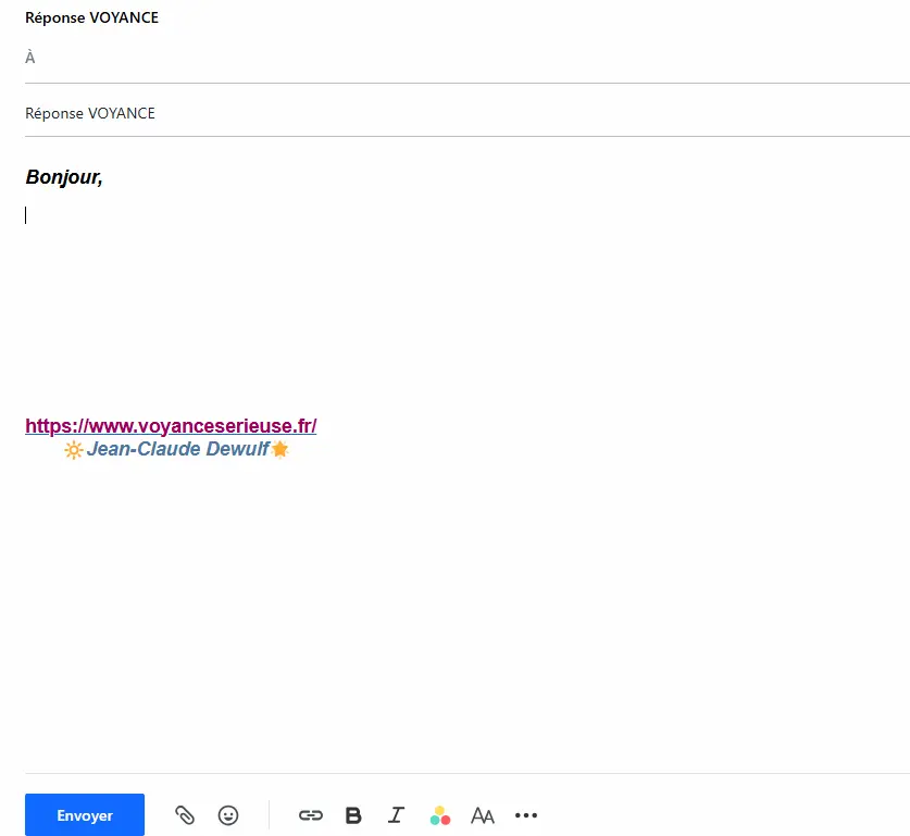 Capture d'écran d’un mail en attente de réponse voyance