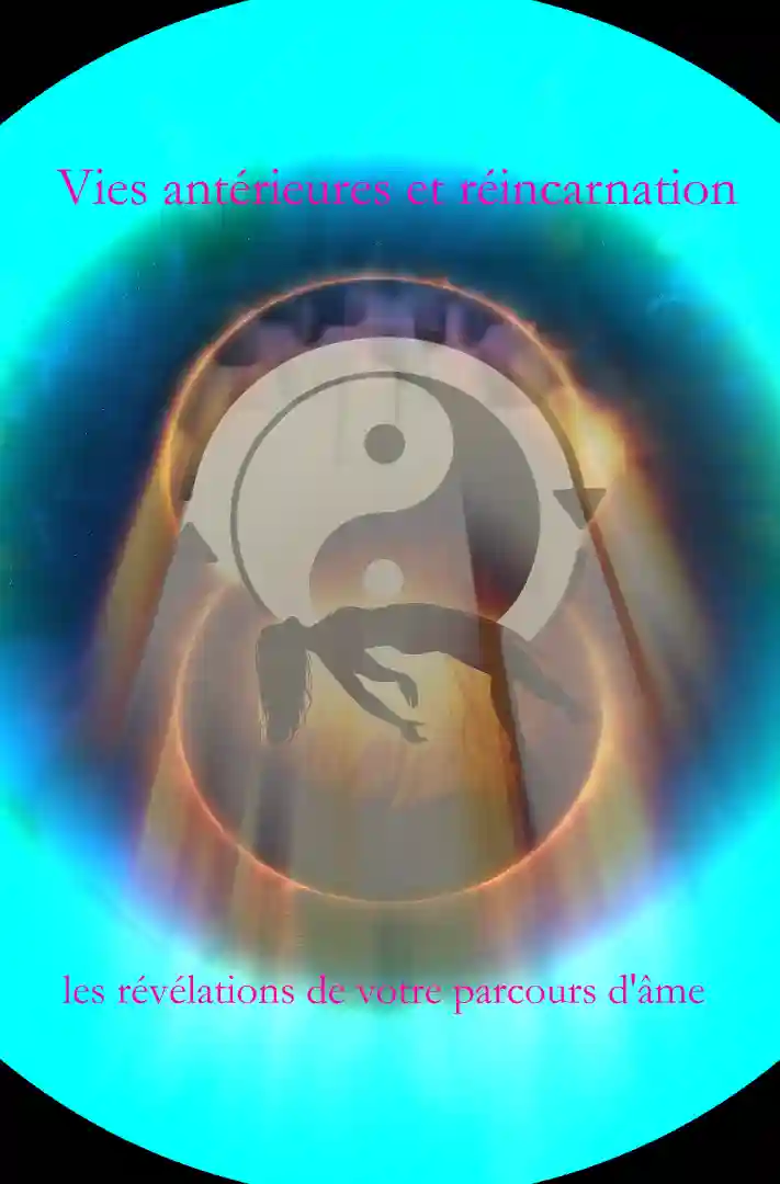 Femme en lévitation symbolisant la réincarnation avec symbole yin-yang, représentant l'équilibre spirituel et le cycle des vies antérieures